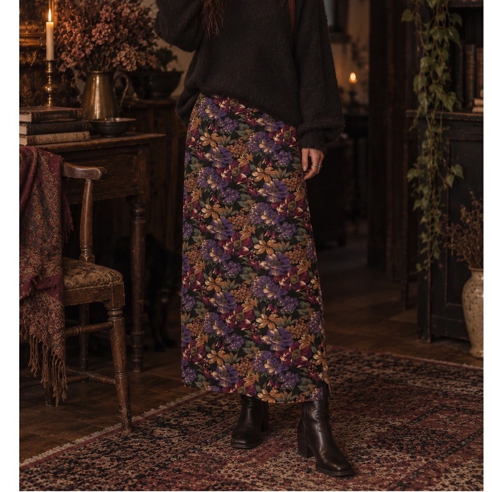 Vtg 90s Floral Maxi Skirt Womens sz 12P Practical Magic Whimsigoth dark romantic